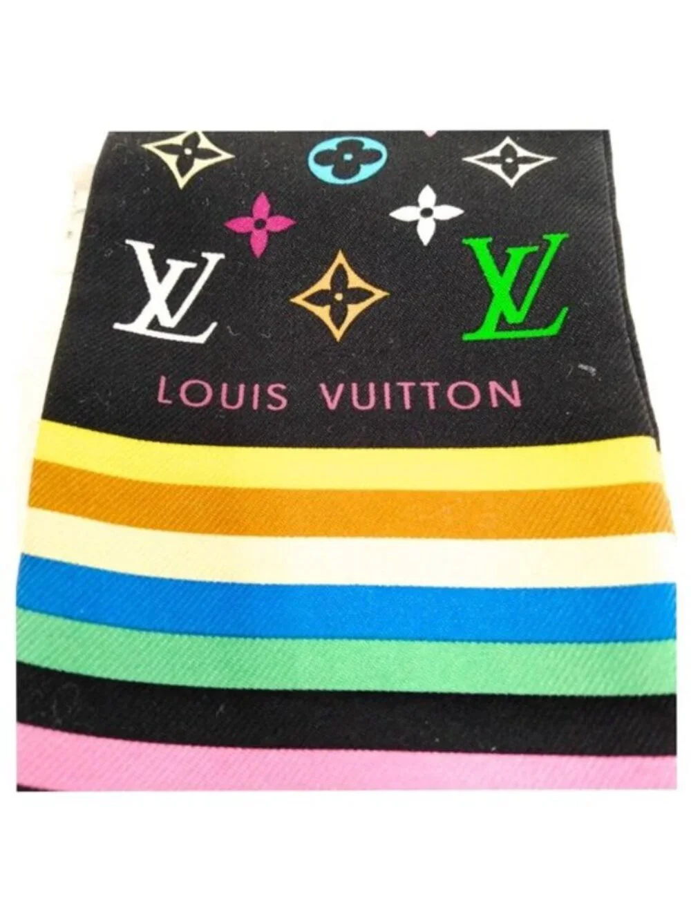 Authentic Louis Vuitton Multicolor Monogram Silk Bandeau Scarf